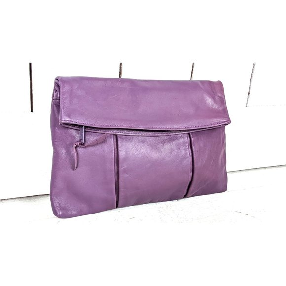 Vintage purple leather clutch hand bag purse - Picture 2 of 6